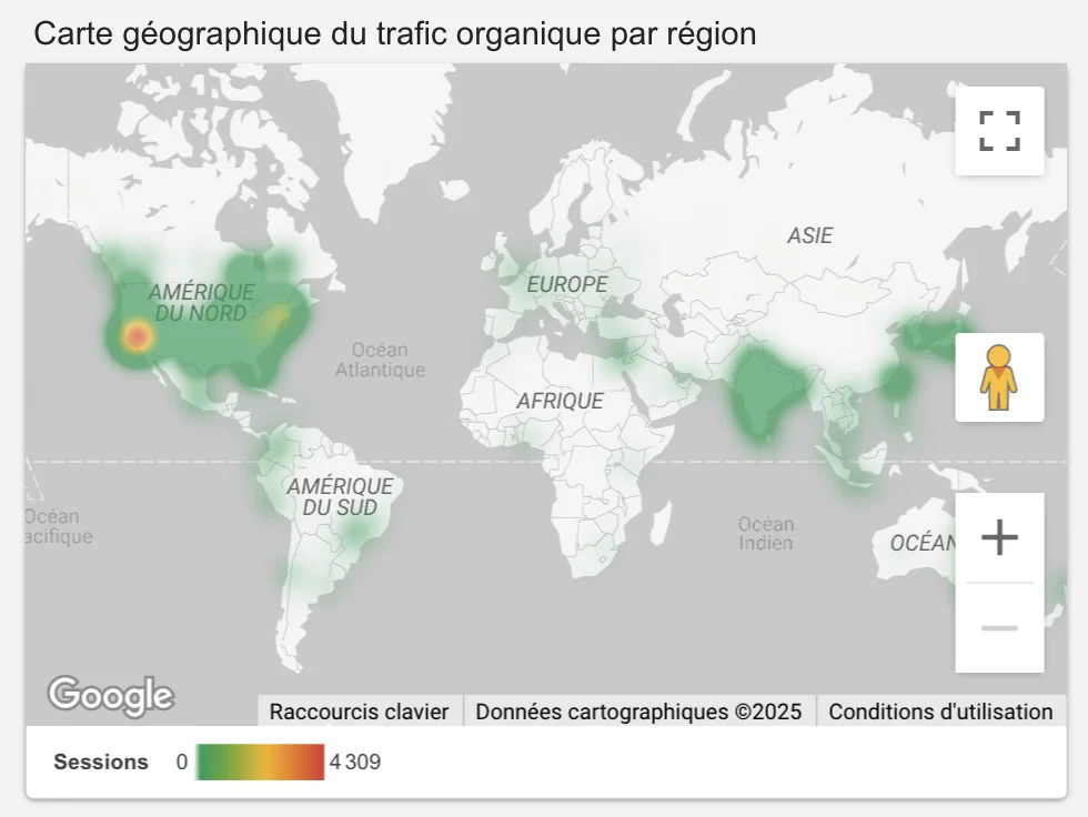 graphe carte géographique du trafic organique par région