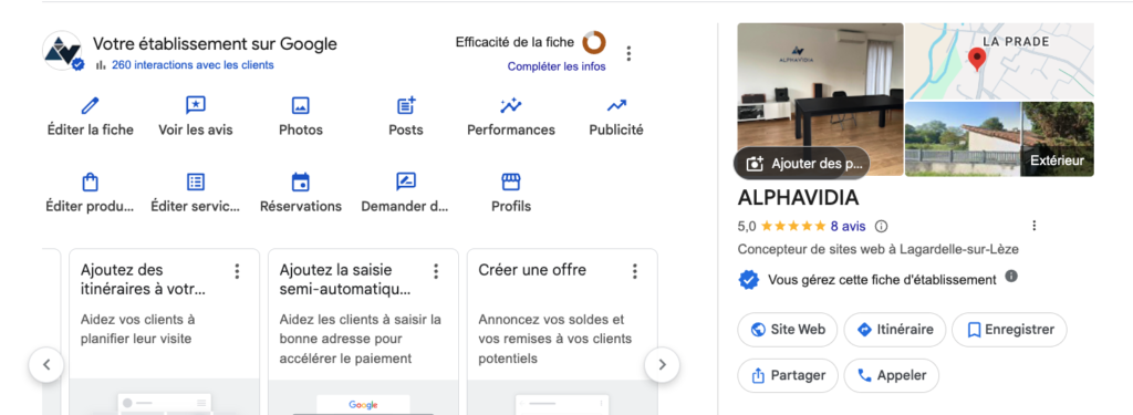 fiche google business d'alphavidia
