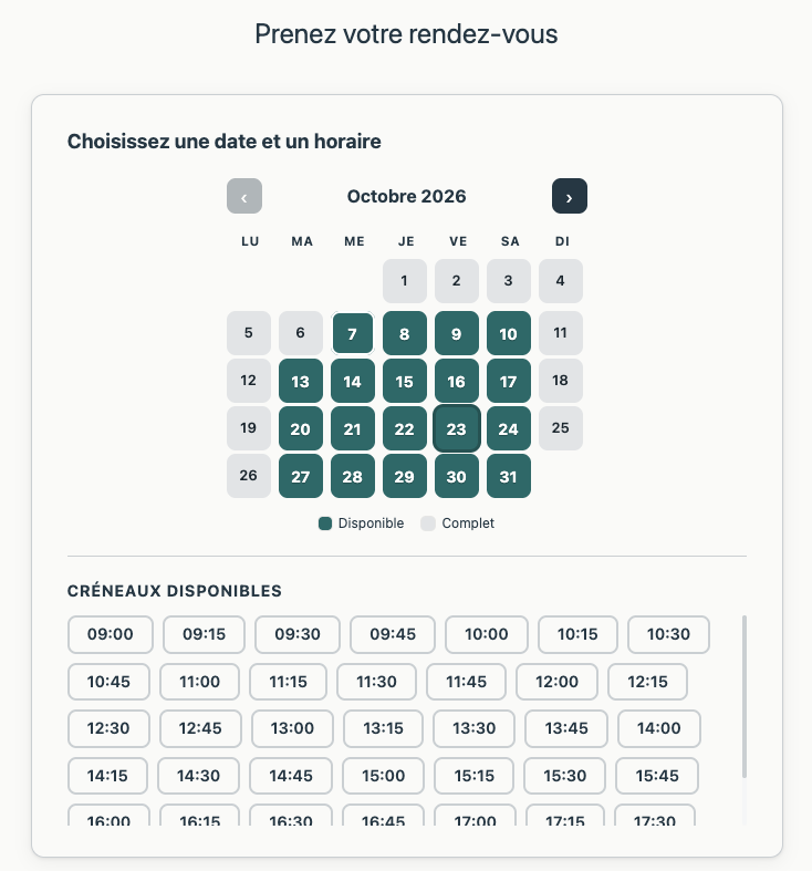 formulaire de réservation alternative à planity
